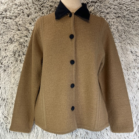 Pendleton Sweaters - Pendleton Vintage 100% Wool Brown Black Collar Button Cardigan Sweater Medium